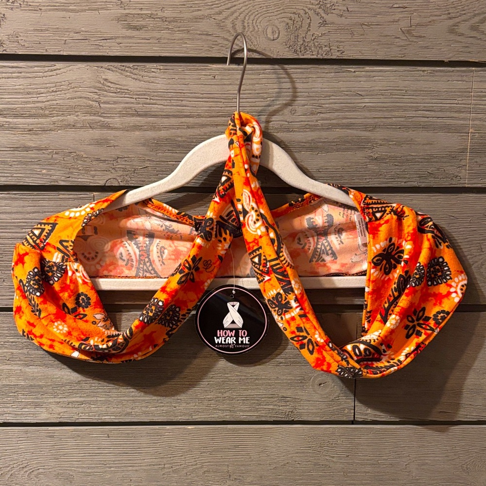 Almost Famous Vibrant Orange Patterned Wrap Crop Top